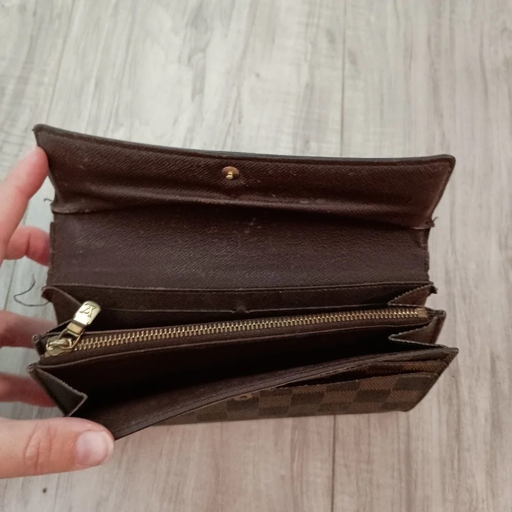 Authentic LOUIS VUITTON Damier Ebene Portefeuille Sarah Long Wallet
